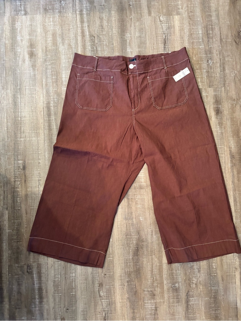 Anthropologie Rust-Brown Cropped Wide-Leg Pants